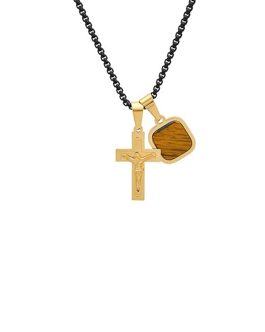 Anthony Jacobs IP 18K Goldplated Stainless Steel Cross Tiger Eye Pendant Necklace