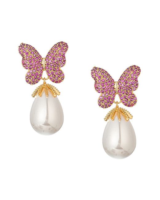Eye Candy LA Luxe Cubic Zirconia Glass Pearl Butterfly Drop Earrings