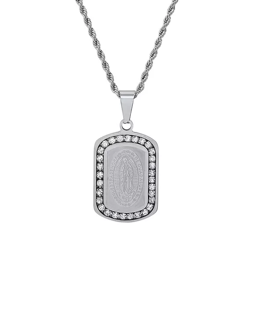 Anthony Jacobs Stainless Steel Simulated Diamonds Our Lady Of Guadalupe Pendant Necklace