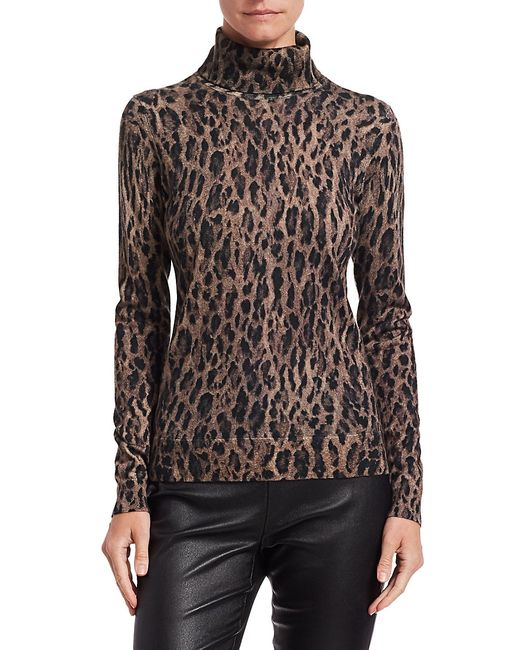 Saks Fifth Avenue COLLECTION Leopard-Print Cashmere Turtleneck Sweater