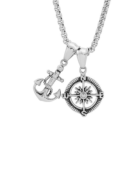 Anthony Jacobs Stainless Steel Anchor Compass Pendant Necklace