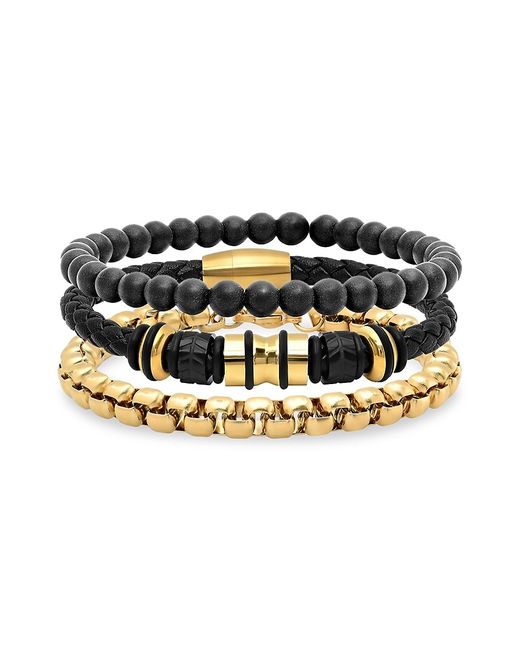 Anthony Jacobs 18K Goldplated Stainless Steel And Lava Beaded Bracelet Set