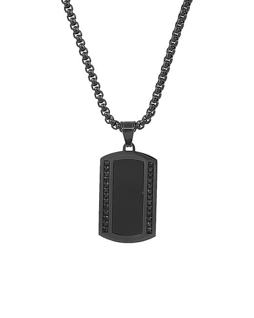 Anthony Jacobs IP Stainless Steel Simulated Diamond Dog Tag Pendant Necklace