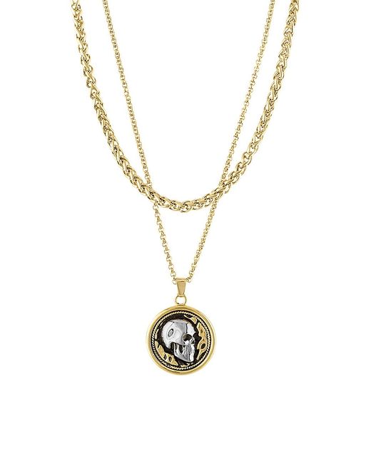 Esquire Men's Jewelry Goldtone Ion-Plated Two-Tone Stainless Steel Round Skull Amulet Wheat Layered Chain