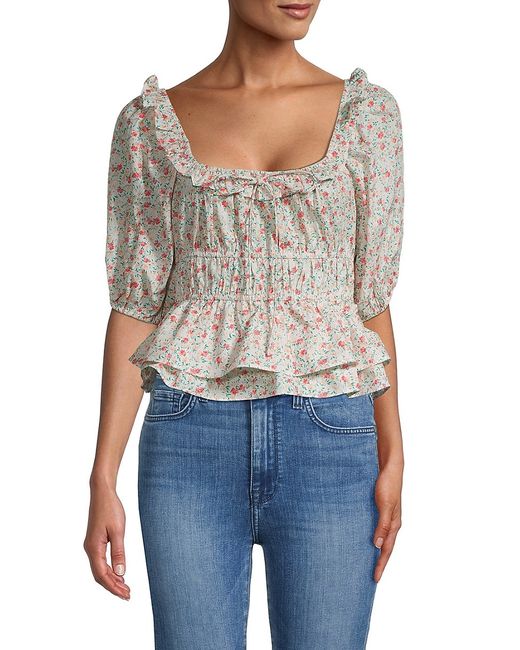 Lush Floral Short Puff-Sleeve Smocked Top