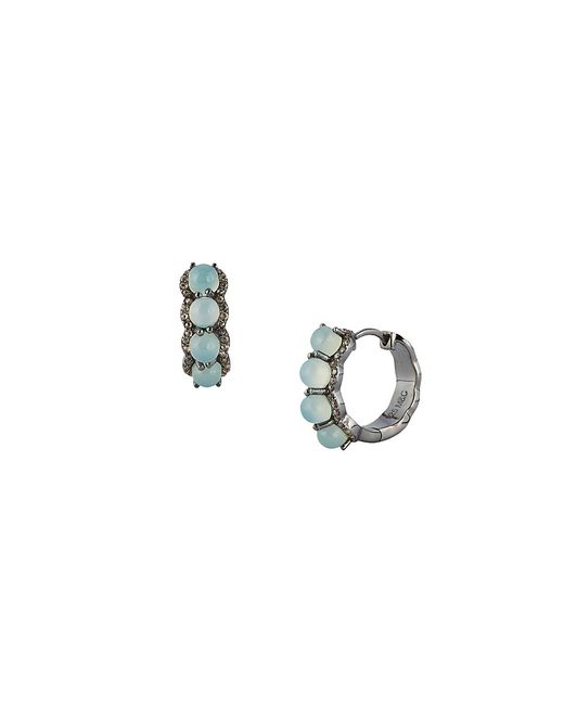 Banji Jewelry Rhodium-Plated Sterling Silver Diamond Aquamarine Chalcedony Huggie Earrings