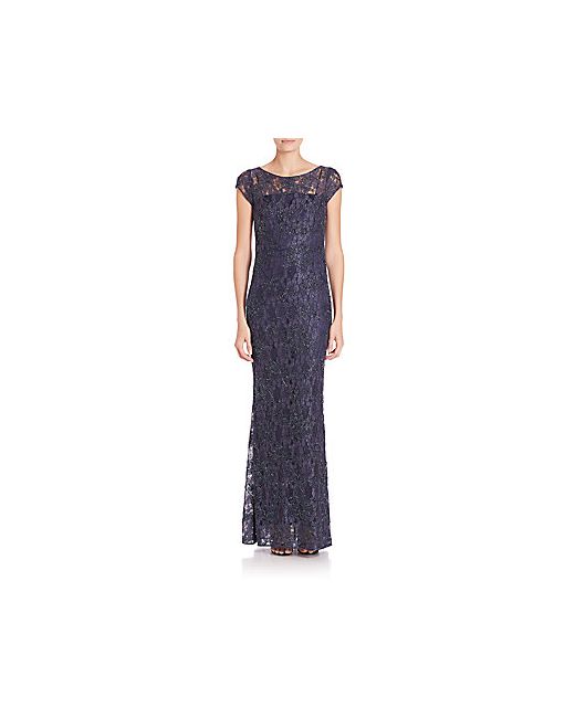 Laundry by Shelli Segal PLATINUM Sequined Lace Gown