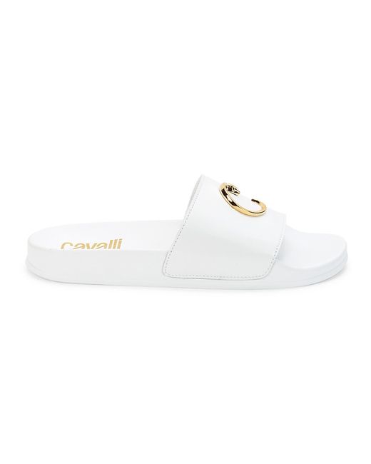 Class Roberto Cavalli Logo Leather Slides Sandals