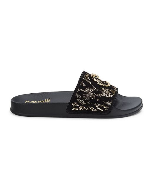 Class Roberto Cavalli Embellished Suede Pool Slides Sandals