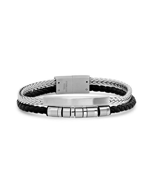 Anthony Jacobs Stainless Steel Braided Leather ID Bracelet