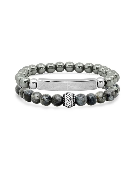 Anthony Jacobs 2-Piece Hematite Agate Stainless Steel Bracelet Set