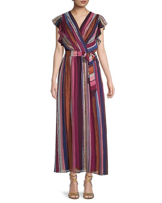 Donna Ricco Stripe Flutter Sleeve Maxi Dress