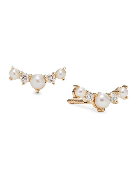 Saks Fifth Avenue 14K 2-3MM Cultured Pearl Diamond Stud Earrings