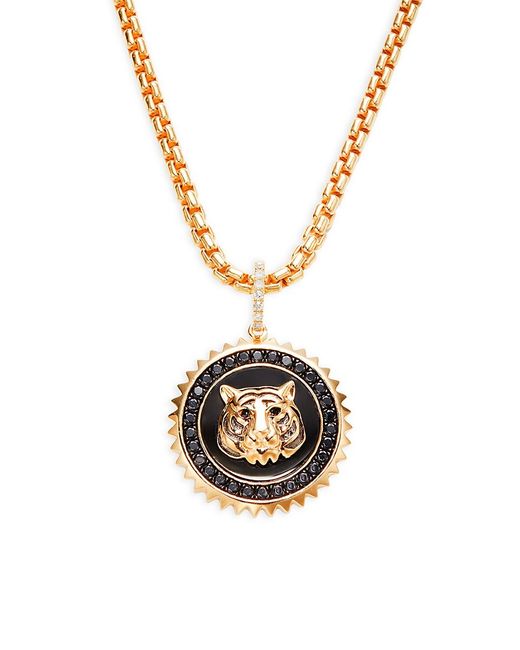 Effy 14K Goldplated Sterling Onyx Diamond Tiger Pendant Necklace