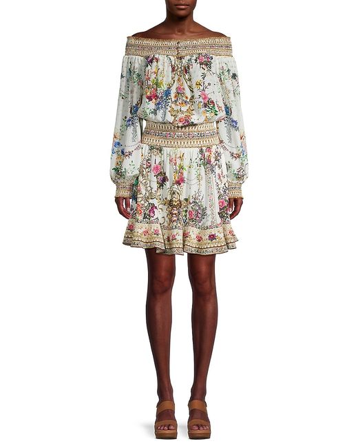 Camilla Floral Off-The-Shoulder Silk Mini Dress