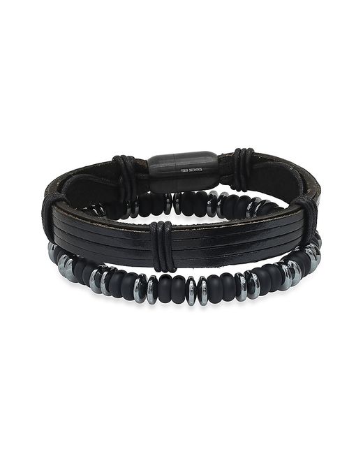 Anthony Jacobs 2-Piece Ion-Plated Stainless Steel Hematite Lava Bead Bracelet Set