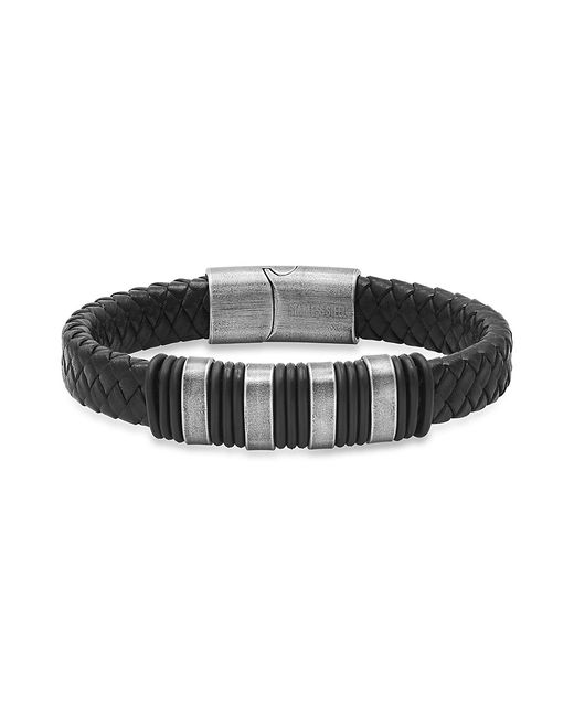 Anthony Jacobs Leather Rubber Oxidized Stainless Steel Braided Bracelet
