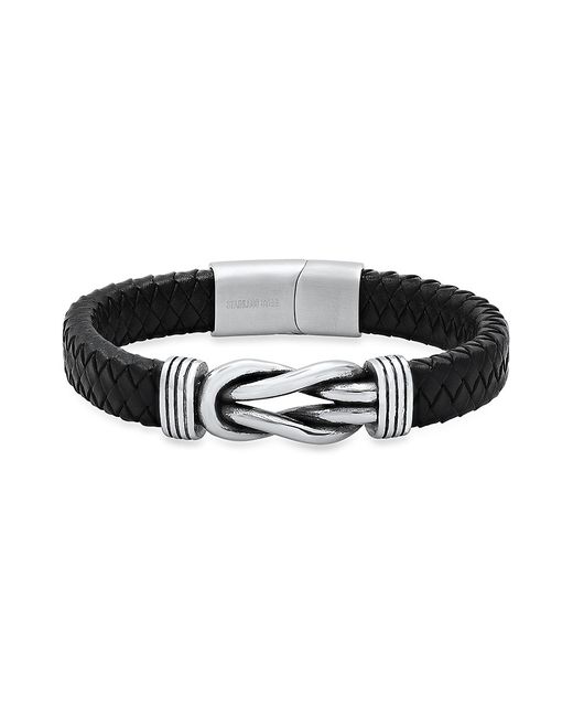 Anthony Jacobs Stainless Steel Leather Braided Knot Bracelet