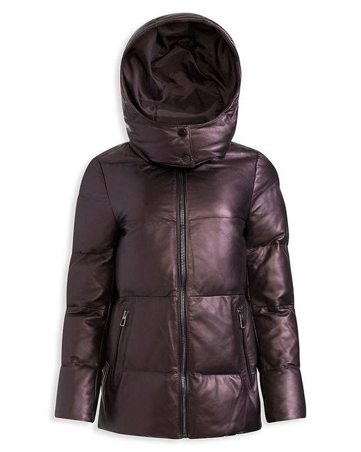 Wolfie Furs Leather Down Puffer Hooded Jacket