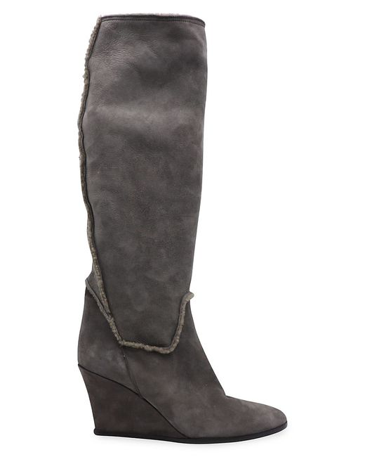 Lanvin Knee High Wedge Boots With Shearling Lining In Suede 40 10