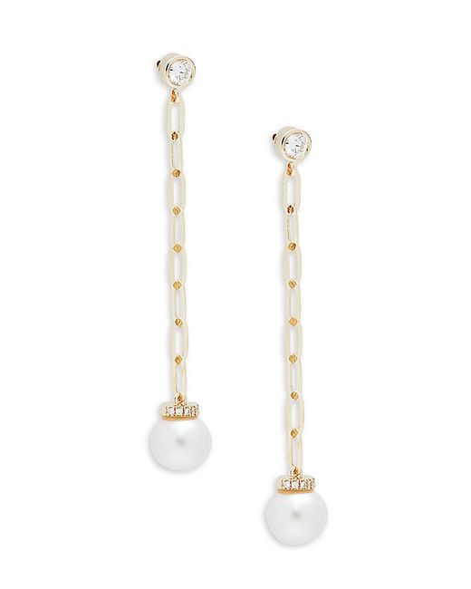 Saks Fifth Avenue 14K 7MM Round Cultured Pearl Diamond Drop Earrings