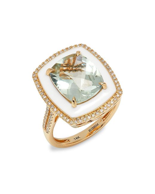 Effy 14K Gold Diamond Enamel Ring