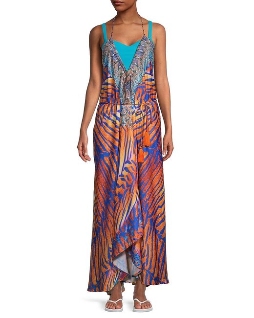 Ranee's Tiger-Print Halterneck Maxi Coverup Dress
