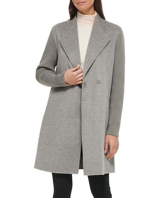 Kenneth Cole Double Breasted Ribbed Sleeve Coat