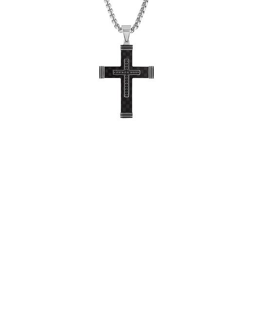 Esquire Men's Jewelry Carbon Fiber Ion-Plated Stainless Steel 0.20 TCW Diamond Cross Pendant Necklace