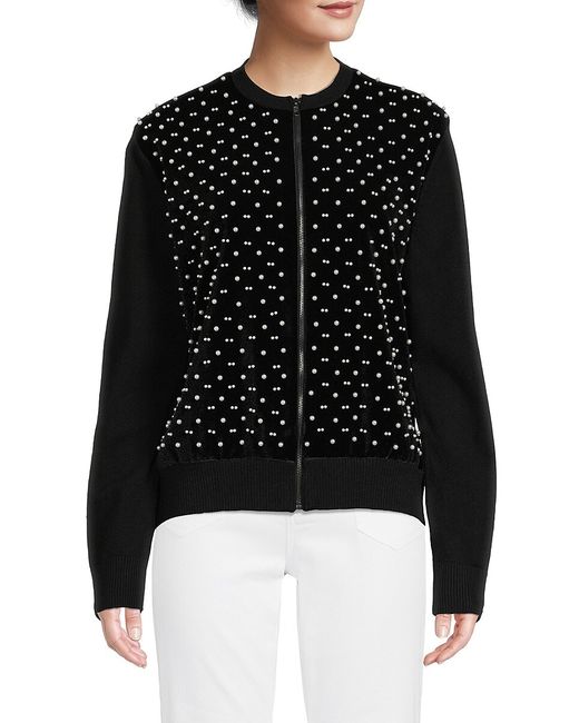 Max Studio Embellished Velvet Zip Front Jacket