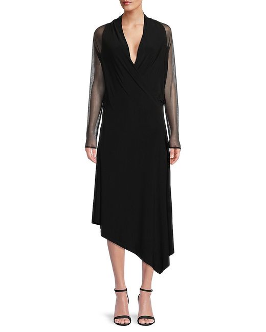 Donna Karan Mesh Sleeve Asymmetric Midi Dress
