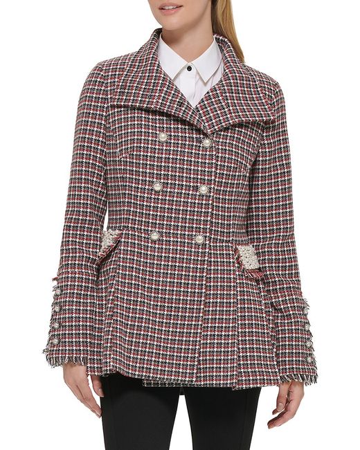 Karl Lagerfeld Pleated Wool Blend Double Breasted Jacket