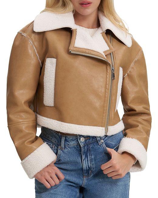 Noize Faux Leather Fur Cropped Moto Jacket