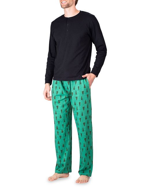 Sleephero 2-Piece Henley Tee Evergreen Tree Pants Pajama Set