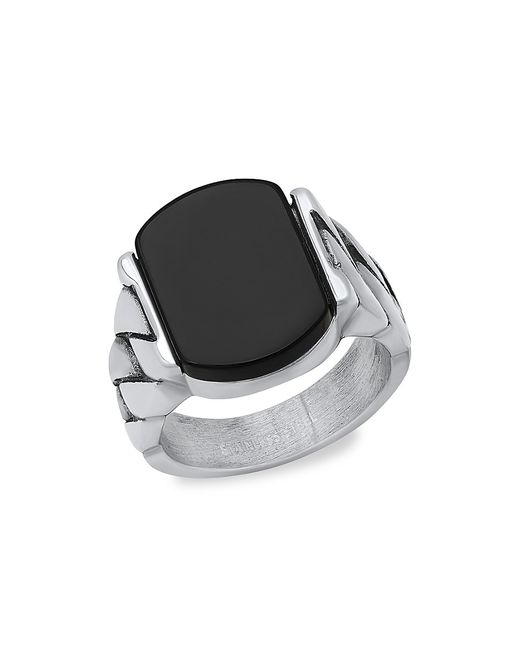 Anthony Jacobs Stainless Steel Simulated Chain Signet Ring