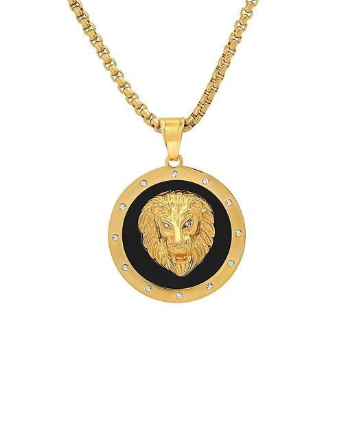 Anthony Jacobs 18K Goldplated Stainless Steel Simulated Diamond Enamel Lion Head Pendant Necklace