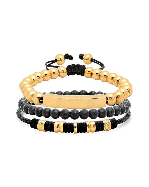 Anthony Jacobs 3-Piece Two-Tone Stainless Steel Lava Bead Bracelet Set