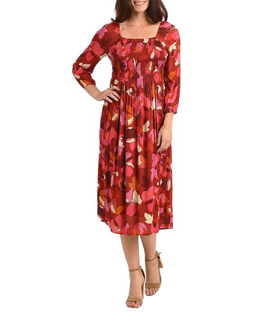 Dr2 By Daniel Rainn Floral Print Smocked Midi Dress