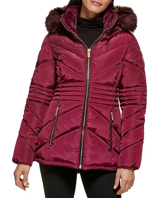 Guess Faux Fur Trim Lined Hooded Puffer Jacket