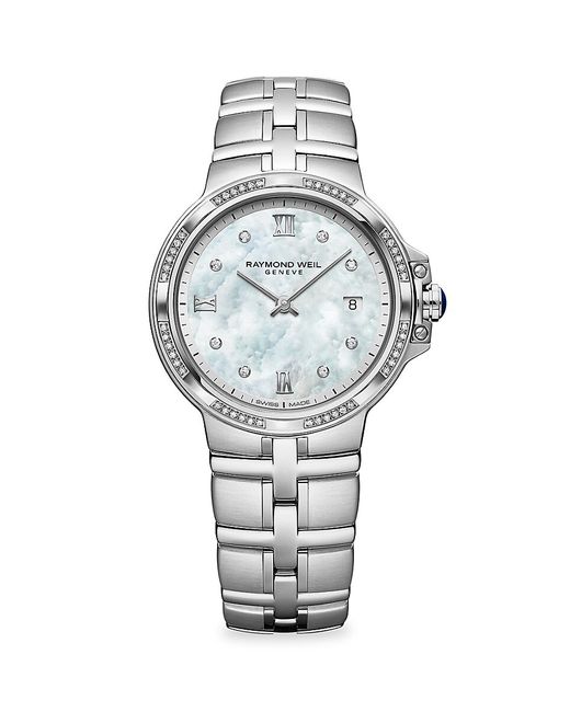 Raymond Weil Parsifal 30MM Stainless Steel Mother Of Pearl Diamond Bracelet Watch