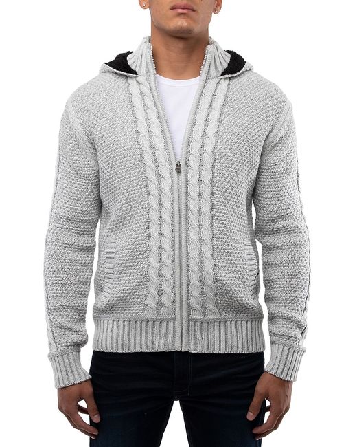 X Ray Faux Shearling Hooded Cable Knit Sweater Jacket
