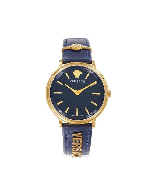Versace 38MM IP Goldtone Stainless Steel Leather Strap Watch