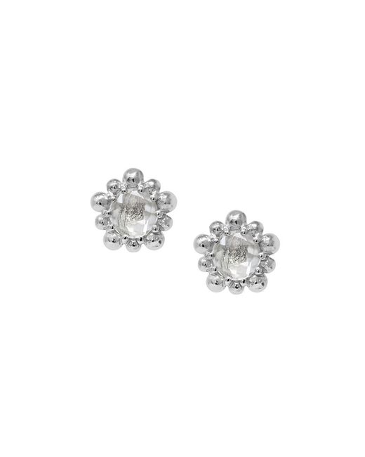 Anzie Rhodium Plated Sterling White Topaz Stud Earrings
