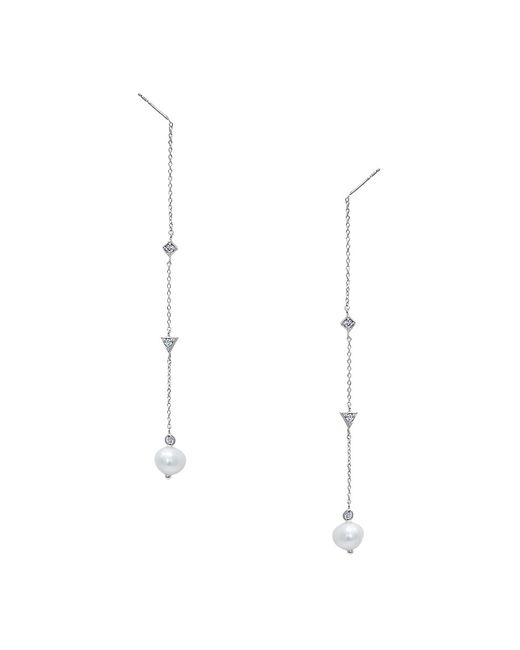 Anzie Cleo Rhodium Plated Sterling 2-6MM Freshwater Pearl Threader Earrings