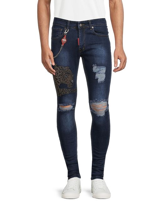 Elie Balleh Leopard Patch Distressed Jeans