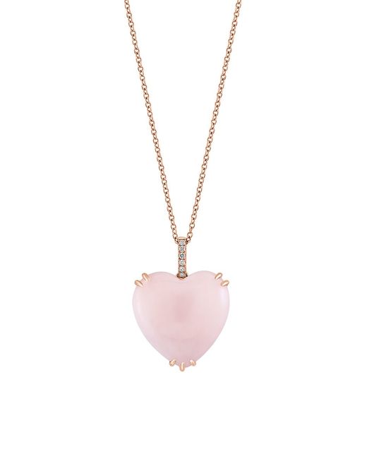 Effy 14K Rose Gold Opal Diamond Heart Pendant Necklace