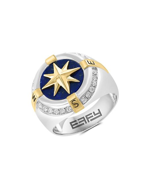 Effy 14K Yellow Goldplated Sterling Topaz Lapis Lazuli Compass Signet Ring
