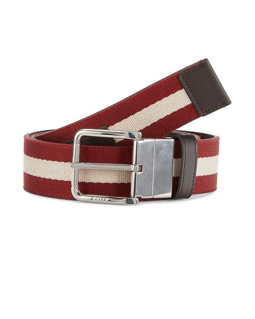 Bally Colimar Striped Reversible Leather Belt 90 36