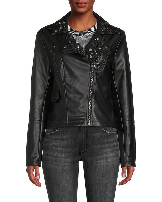 Karl Lagerfeld Studded Faux Leather Moto Jacket