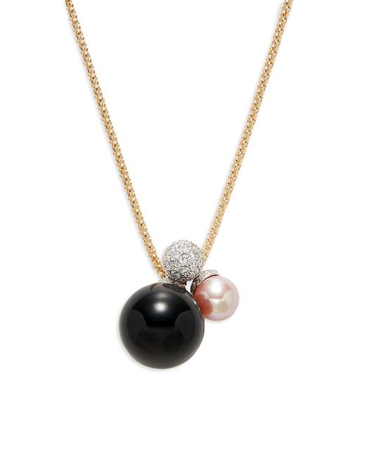 Saks Fifth Avenue Made in Italy 14K Diamond Rose Pearl Obsidian Necklace